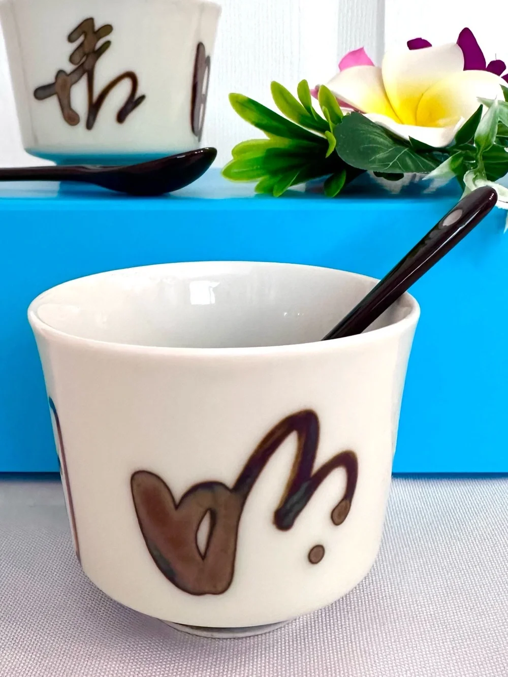 ESPRESSO COFFEE CUP SET ~ neutral classic off-white & rich brown painted swirls